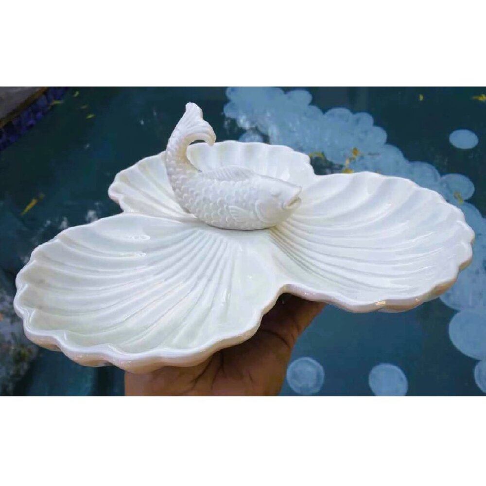 Fun Fitz & Floyd MCM Vintage Koi Fish Triple Section Clam Shell Serving Dish